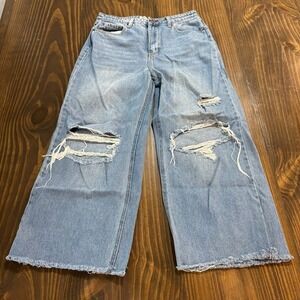 👖 Abound Women's‎ 31 Blue Light Wash High Rise Wide Leg Jeans